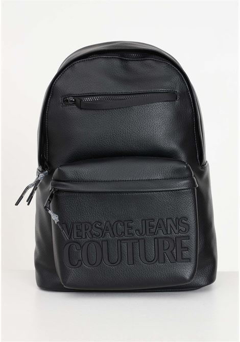 Black backpack with logo plaque in faux leather for men VERSACE JEANS COUTURE | 75YA4B70ZG128899